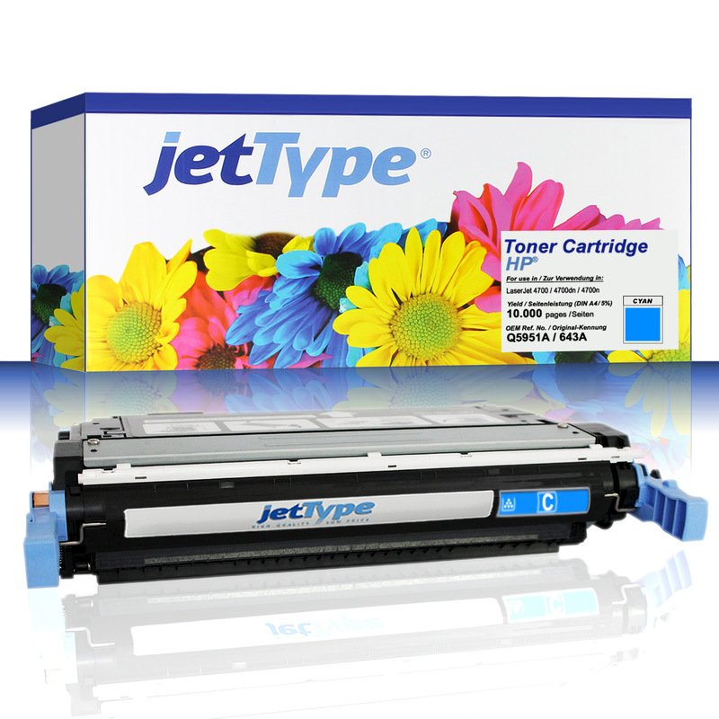 jetType Toner kompatibel zu HP Q5951A 643A cyan 10.000 Seiten 1 Stück