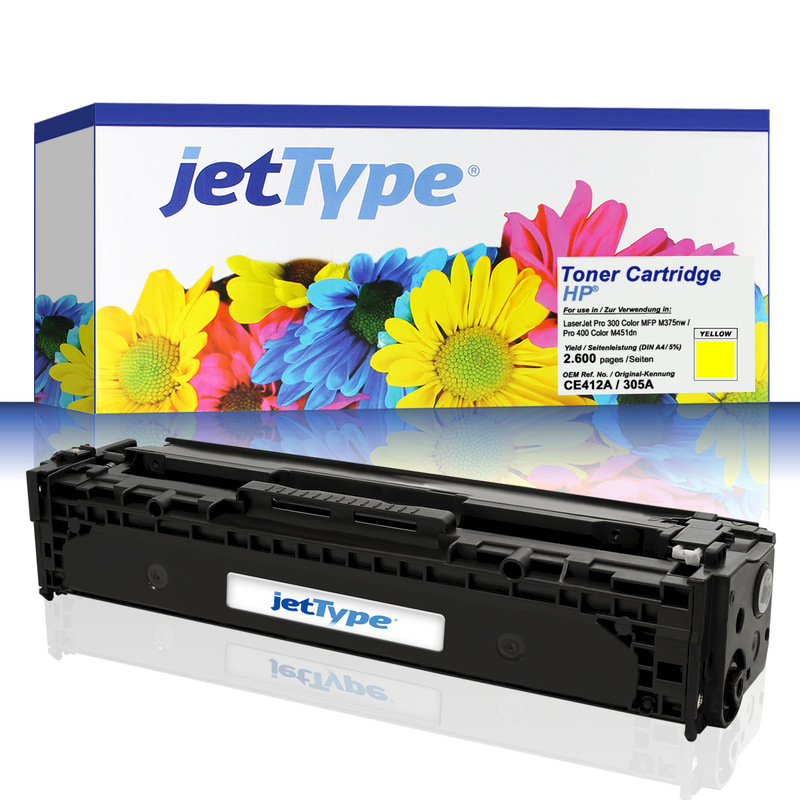 jetType Toner kompatibel zu HP CE412A 305A gelb 2.600 Seiten 1 Stück